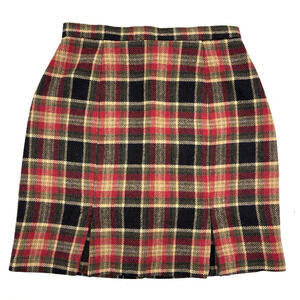 Vintage 80s Easy Pieces Red Brown Wool Blend Plaid A-line Mini Skirt 4 24x17.5"